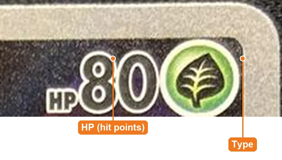 HP and type symbol of a card