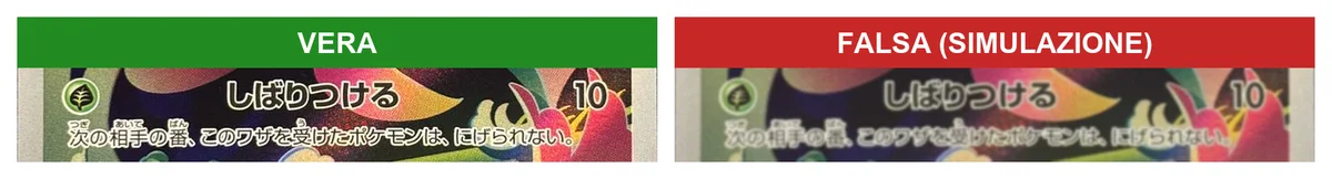 Testo nitido di una carta vera e testo sfocato di una falsa (simulazione)